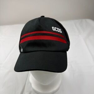 GCDS Junior Black Red Racing Stripe Baseball Cap Adjustable Hat Size 58 Italy